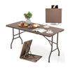 5FT folding picnic table with rattan grain HDPE tabletop, portable design, perfect for indoor and outdoor use.