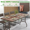 Wide HDPE tabletop with mimic rattan surface, 60" x 27.5", perfect for indoor and outdoor gatherings.