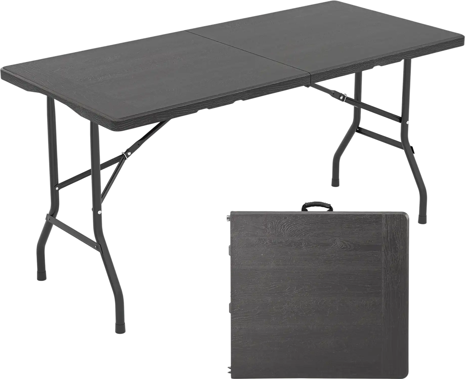 Costway 5' Folding Picnic Table Wood Grain HDPE Tabletop Non-Slip Foot Pads 354798621 New