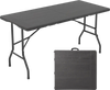 Folding picnic table with wood grain HDPE tabletop, portable design, and non-slip foot pads for indoor and outdoor use.