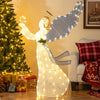 Lighted 5-foot angel Christmas decoration with wings, halo, and warm LED lights, perfect for indoor and outdoor display.