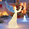 Lighted 5-foot angel Christmas decoration with wings, warm LED lights, and a star, perfect for outdoor holiday displays.