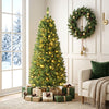 5-foot pre-lit artificial fir pencil Christmas tree with 150 LED lights, perfect for cozy holiday corner decorations.