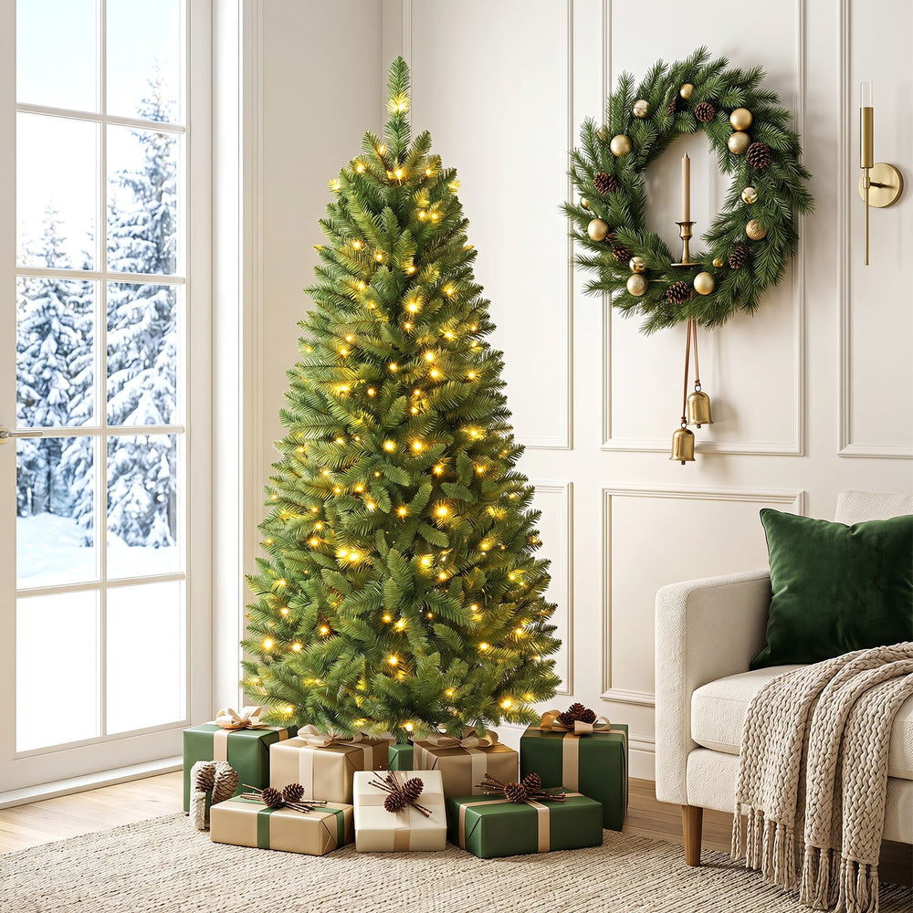 5 Feet PVC Hinged Pre-Lit Artificial Fir Pencil Christmas Tree with 150 Lights-5 ft - Gallery View 1 of 11