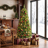 5-foot pre-lit artificial fir pencil Christmas tree with 150 LED lights, ideal for space-saving holiday decoration.