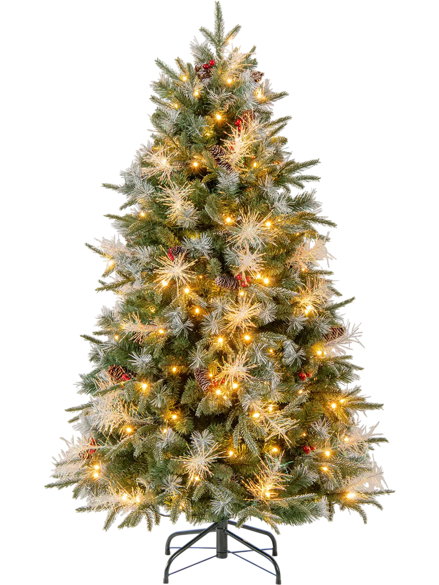 Costway Pre-Lit Artificial Christmas Tree 8-Mode LED Lights Berries 16563701 New