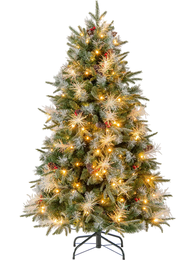 Costway Pre-Lit Artificial Christmas Tree w/ 8-Mode LED Lights & Berries 16563701 New