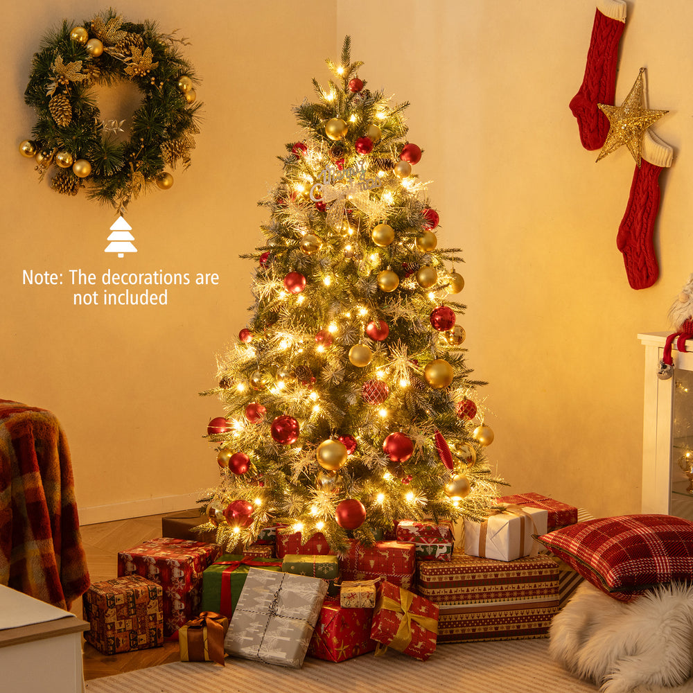 5 feet pre-lit artificial Christmas tree with warm white LED lights and red berries, perfect for festive celebrations.