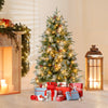 5 feet pre-lit artificial Christmas tree with warm white LED lights, adorned with berries and pine cones, for festive.