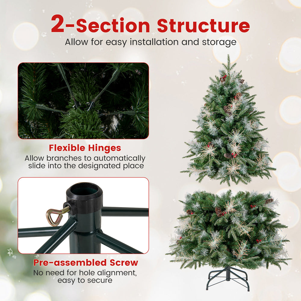 5 feet pre-lit artificial Christmas tree with berries, featuring flexible hinges and a sturdy base for easy setup and.