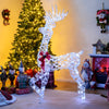 5-foot pre-lit Christmas reindeer with 100 LED lights, featuring a red bow and snowflake decorations for festive.