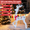 5-foot pre-lit Christmas reindeer with a metal frame and 100 LED lights, ideal for outdoor holiday decoration and.