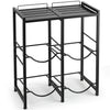 Sturdy black 5-gallon water jug holder for 4 bottles with slatted shelves and safety rails, ideal for home or office use.