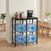 5-gallon water jug holder in black with space for 4 bottles and a shelf for coffee essentials, ideal for home or office use.
