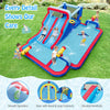 Inflatable bounce house with dual water slides, splash pool, and water cannons, perfect for outdoor summer fun.