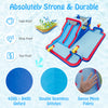Inflatable bounce house with dual water slides, 3 water cannons, and a large splash pool for summer fun.