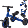 Toddler balance bike in blue with removable pedals, adjustable handlebar, and wear-resistant wheels for versatile use.