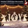 White JOY nativity Christmas yard sign set with angels and star, perfect for festive outdoor decoration in gardens.