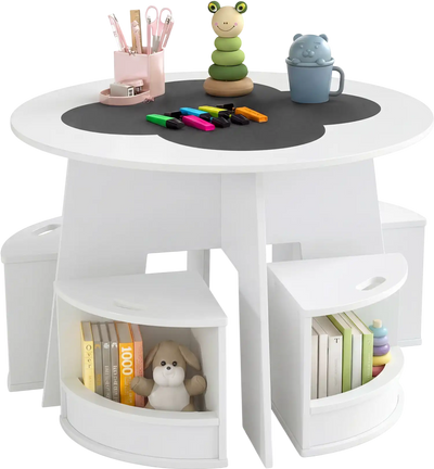 Costway 5 Pc Kids Table & Chair Set w/ Storage Stools 948572136 New