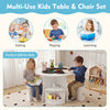 Round kids table and chair set in white with storage stools, ideal for activities, learning, and playing in small.