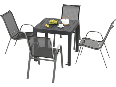 Costway Outdoor Patio Dining Set Extendable Aluminum Table 4 Stackable Chairs 19452768 New