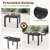 Extendable aluminum dining table shown in a side view, expands from 31.5” to 63”, ideal for outdoor meals.