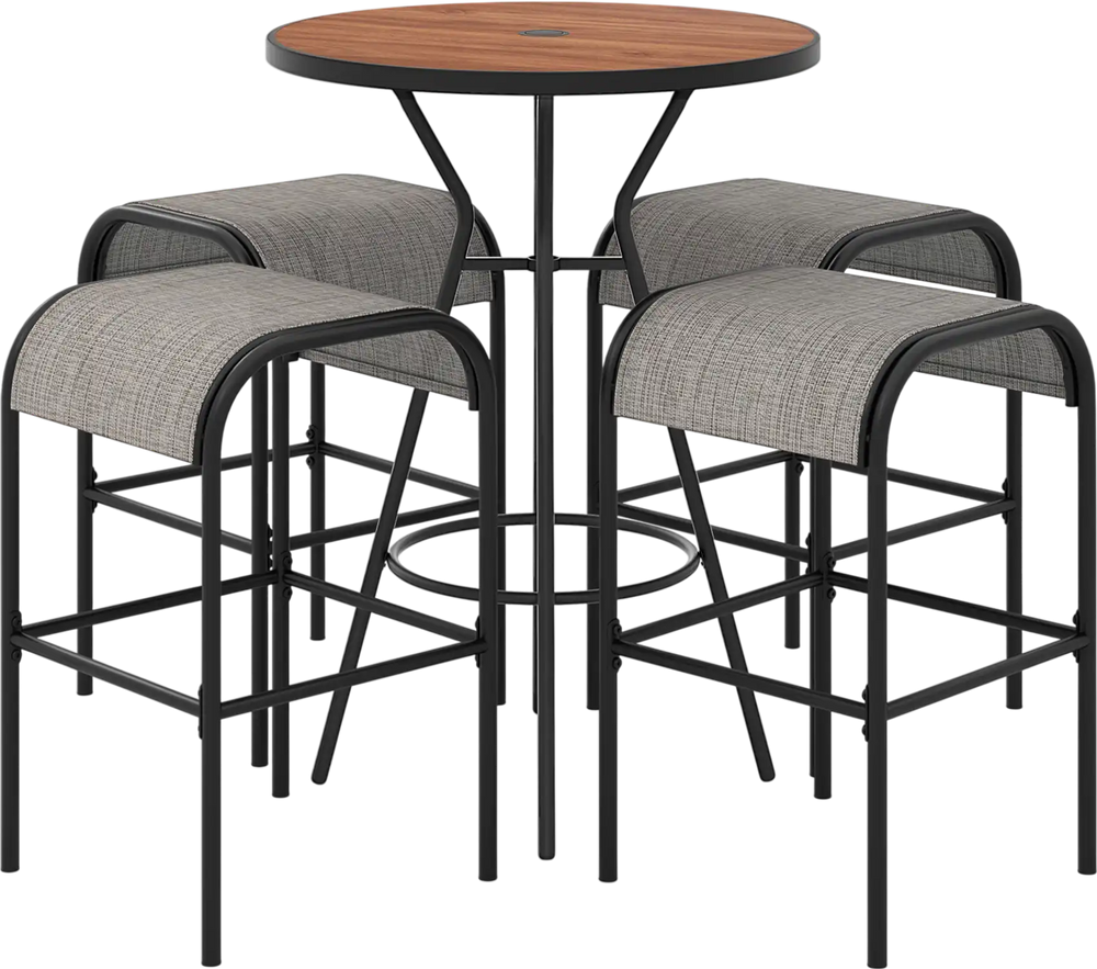 5 Pieces Outdoor Round Bar Table Set with 1.6 Inches Umbrella Hole