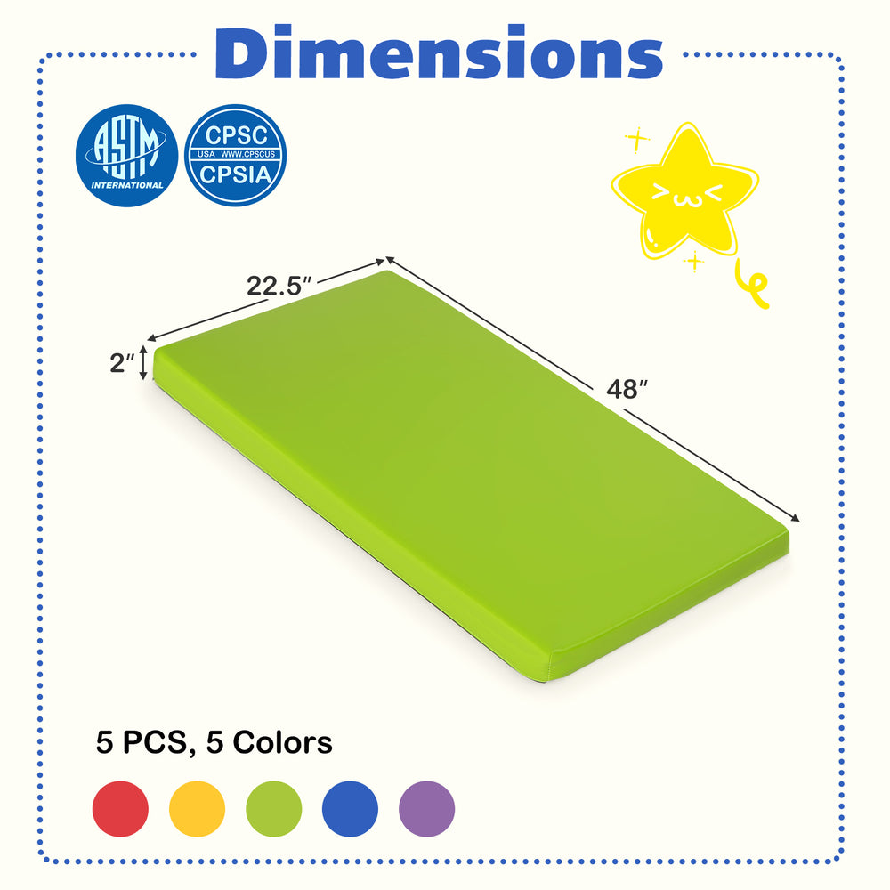 Green 2-inch toddler nap mat with dimensions 48" x 22.5", part of a 5-pack for school or daycare use.
