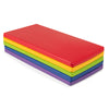 Stackable 5 pack of 2-inch thick rainbow nap mats in red, yellow, green, blue, and purple for toddlers, easy to clean.