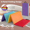 5-panel folding gymnastics mat in red with built-in handles, ideal for kids' yoga and stretching, offers easy storage.