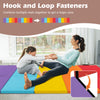Colorful 5-panel folding gymnastics mat with hook and loop fasteners, ideal for kids' yoga and exercise activities.