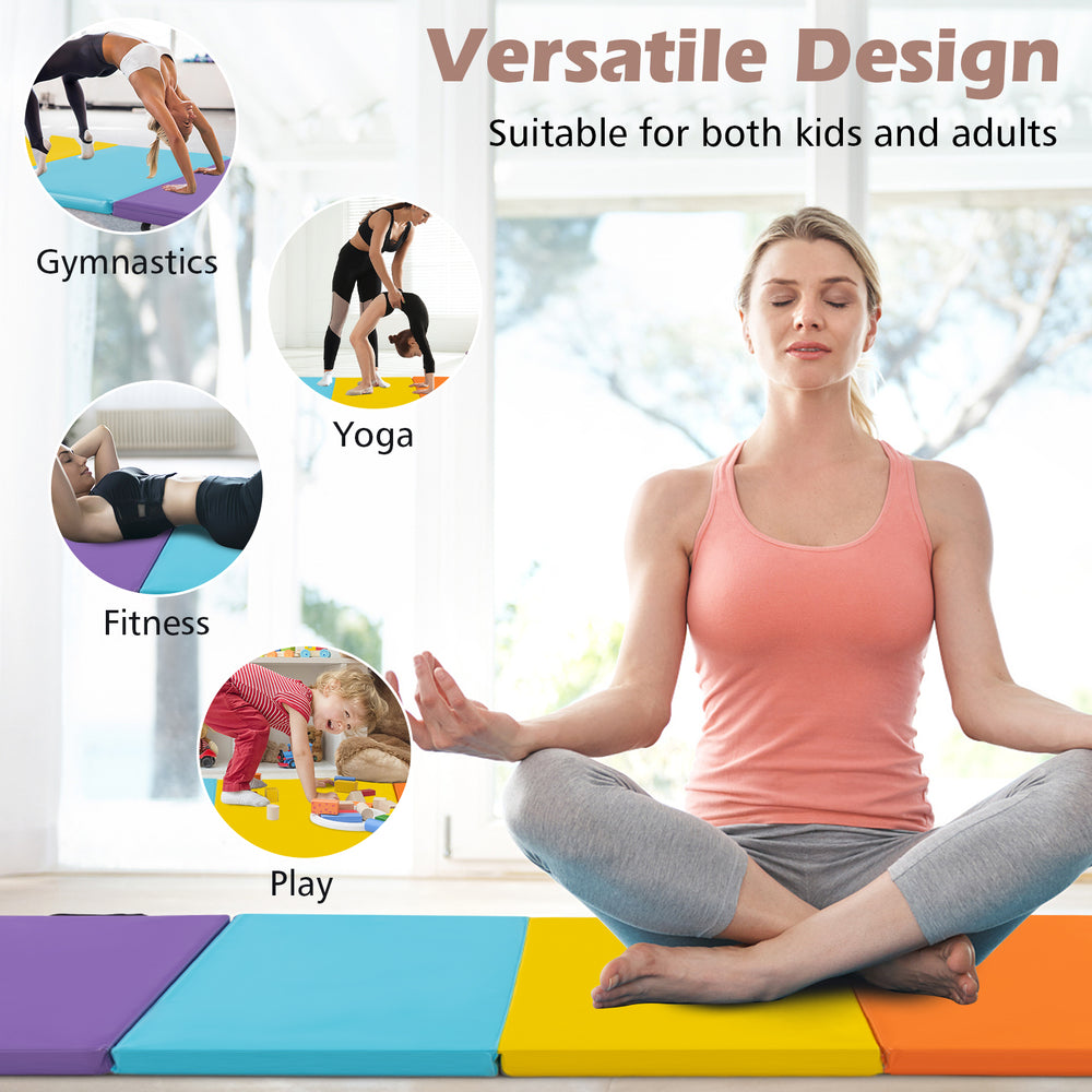 5-panel folding gymnastics mat in vibrant colors, featuring soft EPE foam for yoga, fitness, and play for kids and.
