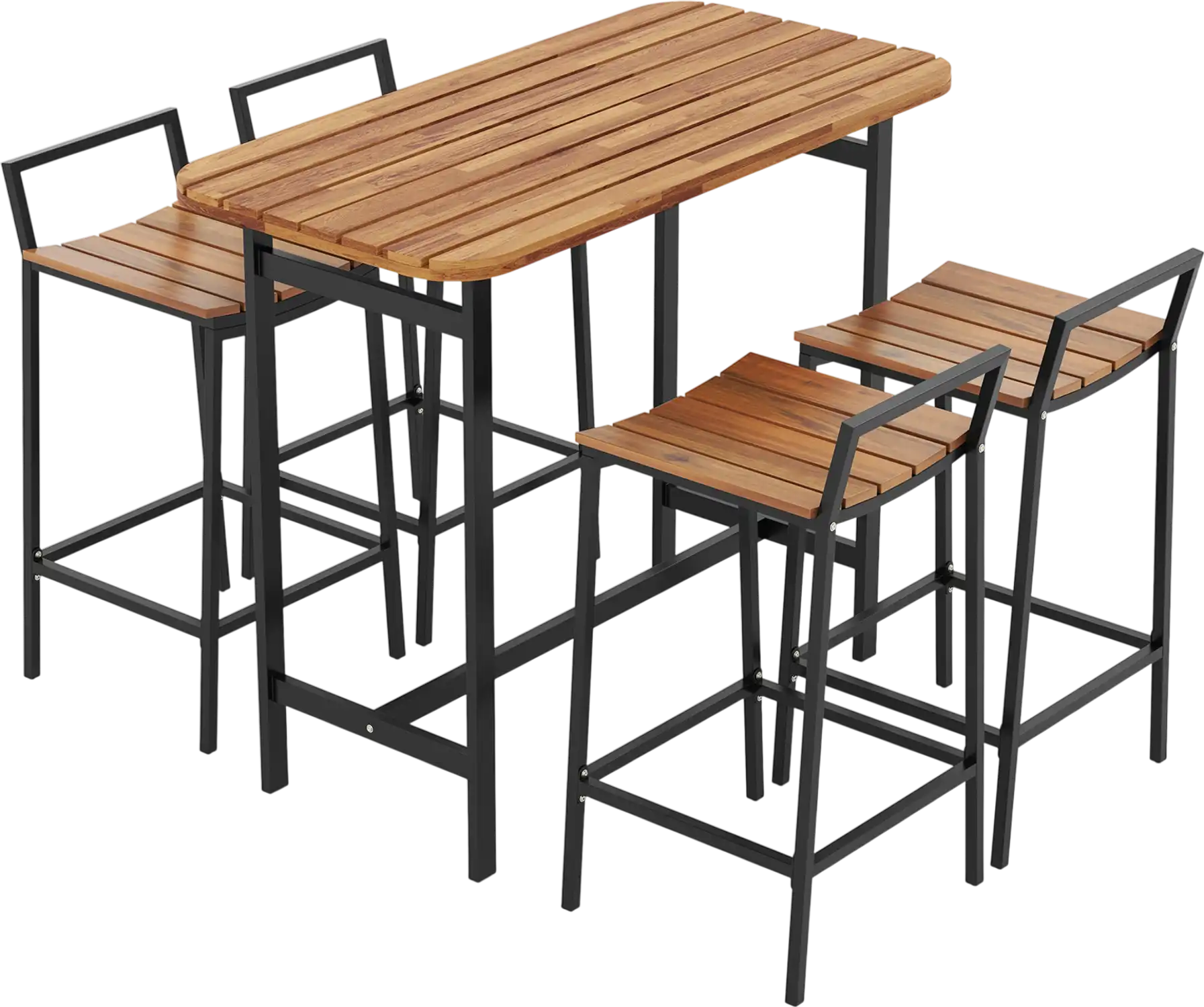 Costway 5 Piece Acacia Wood Outdoor Bar Table Chair Set Metal Frame Footrest 67481253 New