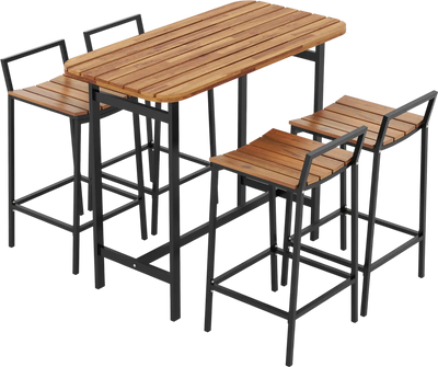 Costway 5 Piece Acacia Wood Outdoor Bar Table Chair Set Metal Frame Footrest 67481253 New