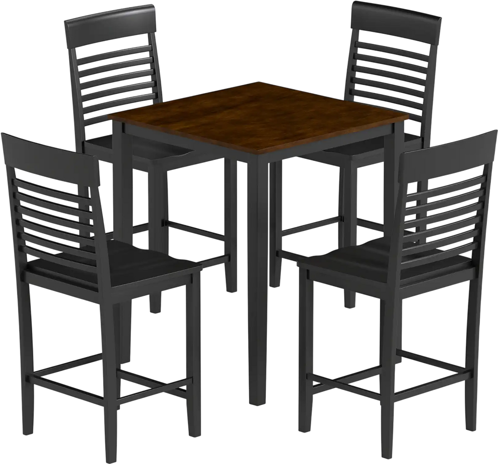 5-Piece Counter-Height Dining Table Set with Rubber Wood Frame and Footrest