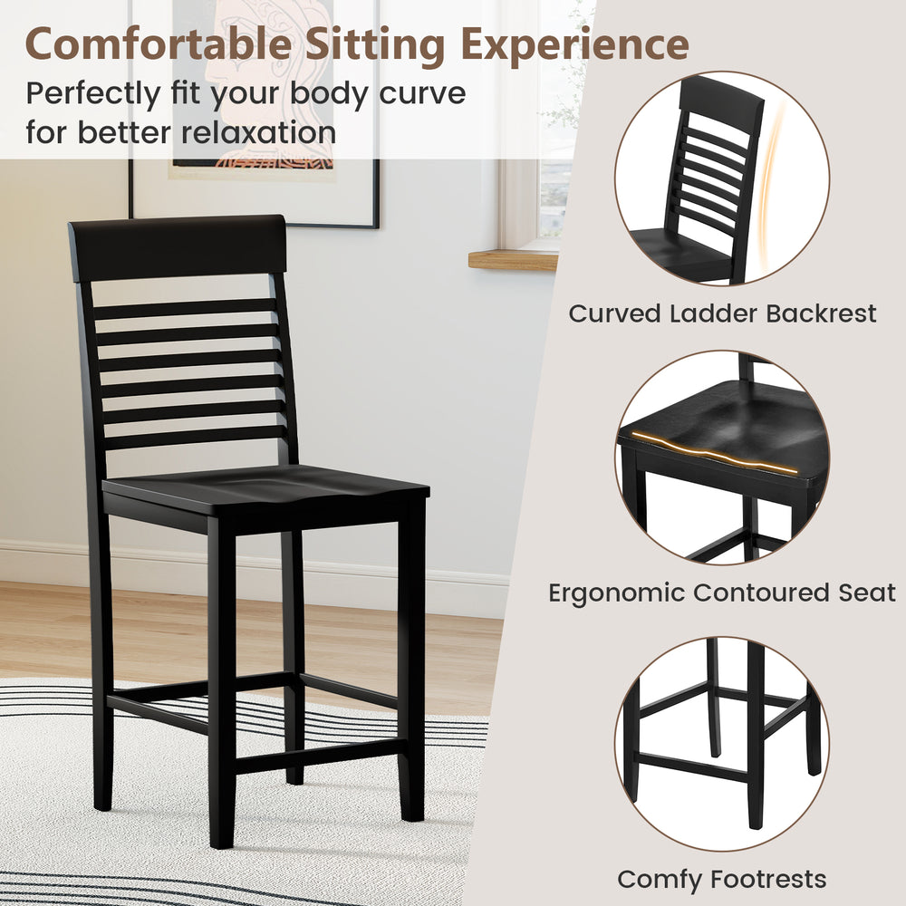 Counter-height dining chair with a curved ladder backrest and ergonomic contoured seat, perfect for small spaces.