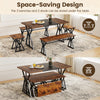 5-piece industrial dining room set featuring a rustic brown table with 2 benches and 2 stools, ideal for small spaces.