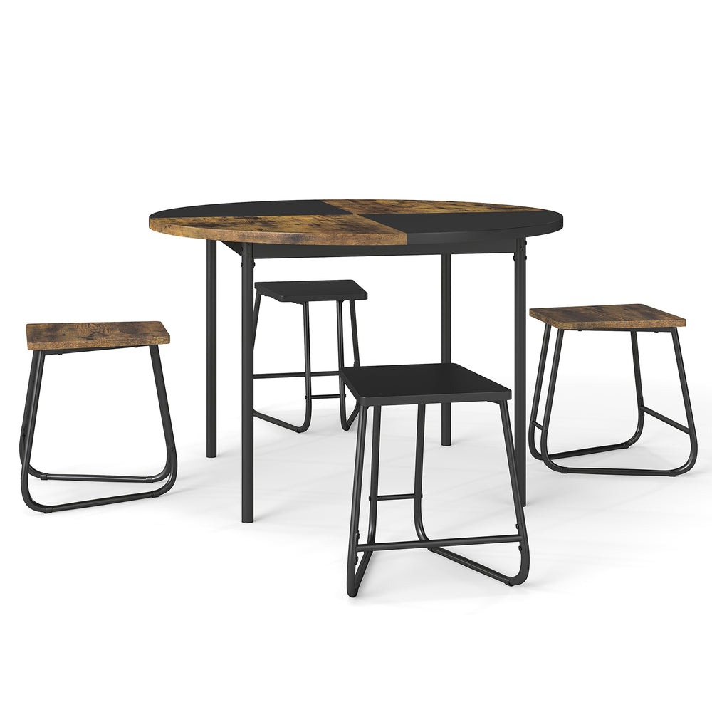 5-piece dining set featuring a 47-inch round table with 4 contrasting stools, perfect for small spaces and easy to.