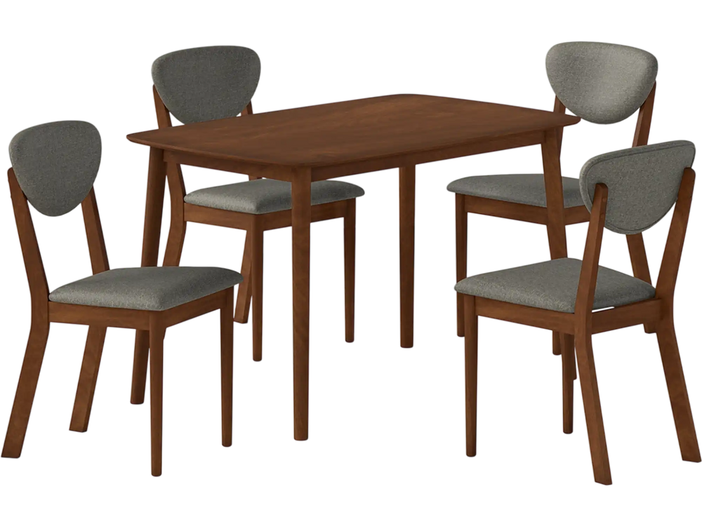 5-piece dining set featuring a rectangular table and four ergonomic fabric chairs in gray, perfect for kitchens or dining rooms.