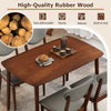 Rectangular dining table with four ergonomic fabric chairs, crafted from high-quality rubber wood for lasting durability.