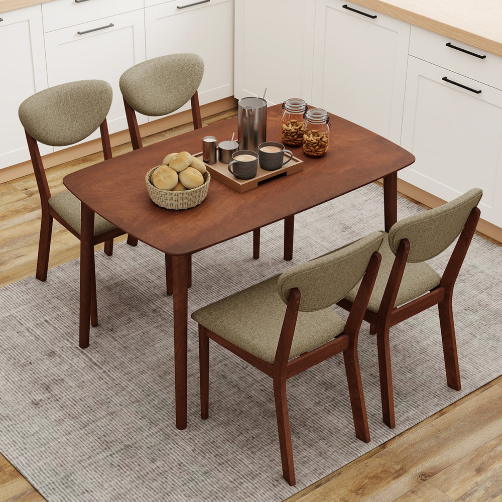 5-Piece Dining Set for 4 with Rectangular Table & Fabric Chairs for Living Room-Beige - Gallery View 1 of 10