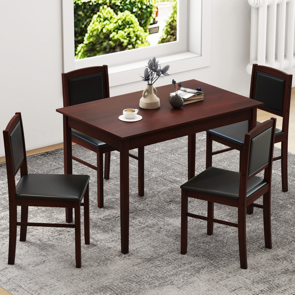 5-Piece Dining Set for 4 with Rubber Wood Legs for Small Dining Room-Brown - Gallery View 1 of 10