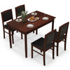 5-piece brown dining set featuring a veneered MDF table and rubber wood legs, perfect for small dining rooms.