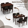 5-piece dining set featuring a brown table and 4 chairs with rubber wood legs, ideal for small dining rooms.