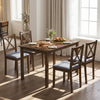 Rectangular dining table with four chairs, showcasing breathable gray fabric upholstery for comfort and a classic vintage design.