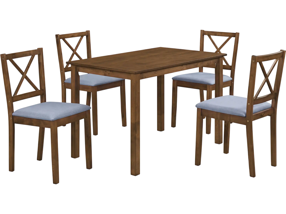 5-piece dining set featuring a rectangular table and four fabric-upholstered chairs, perfect for small spaces.