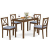 5-piece dining set featuring a rectangular table and gray fabric chairs, perfect for small spaces and versatile occasions.