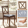 Gray upholstered dining chair with supportive backrest and solid rubber wood frame, perfect for small spaces.
