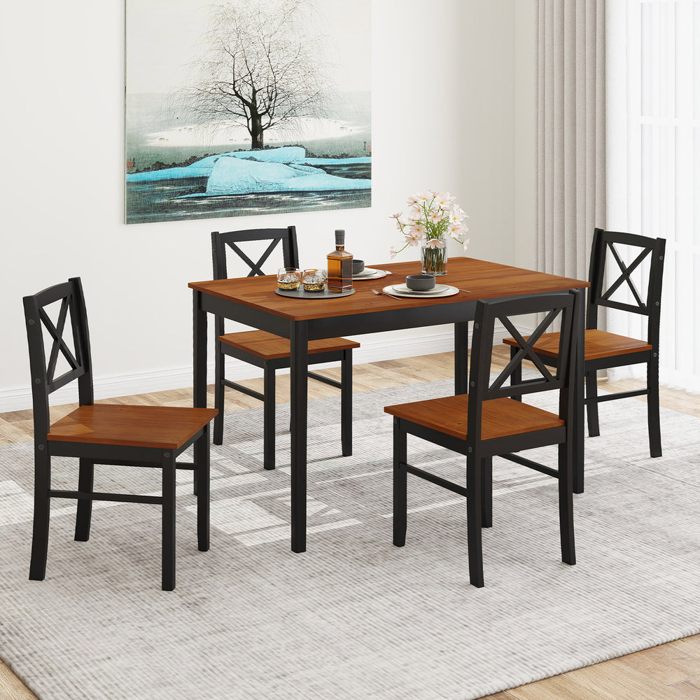 5-piece dining table set with acacia wood tabletop and 4 ergonomic chairs, perfect for kitchen or dining room use.