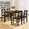 5-piece dining table set featuring a rectangular acacia wood tabletop and 4 ergonomic chairs for kitchen use.